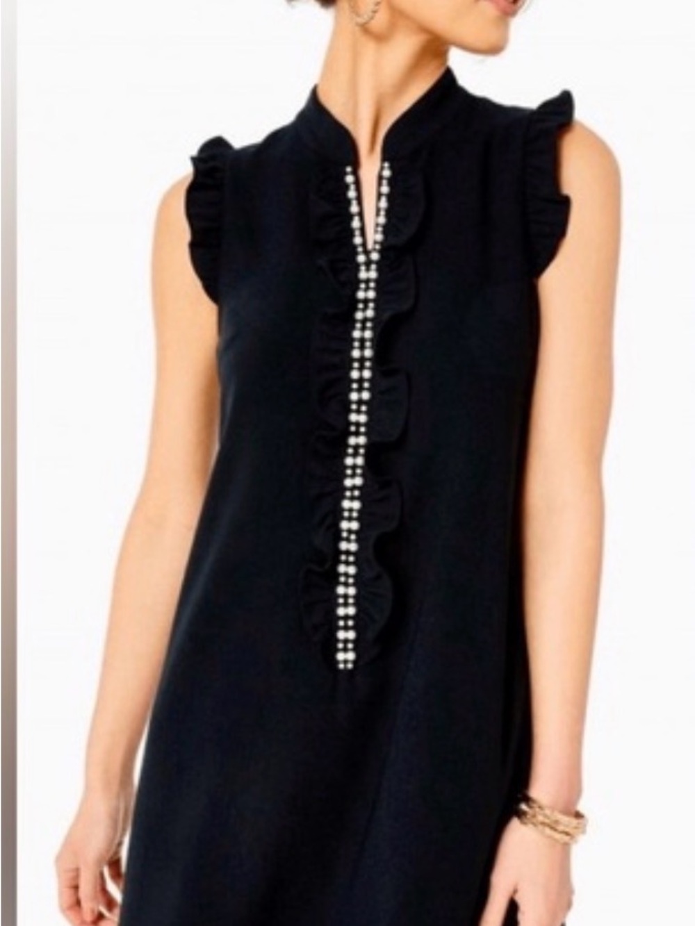 Lilly Pulitzer Adalee Black Ruffle Mini Dress with Center Bead Trim